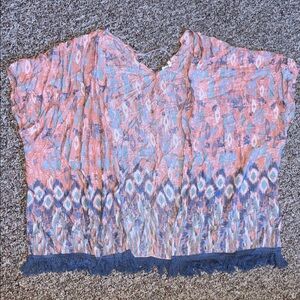 Boho Chic open short sleeve cardigan with fringe One Size Peach Green Blue White